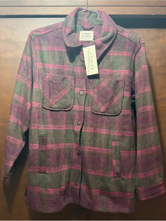 Ashley By 26 International Jackets & Blazers - Ashley By 26 International Olive & Pink Plaid Utility Shacket
